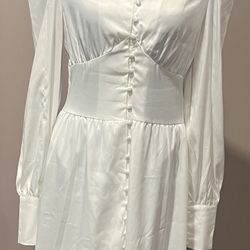 Elegant White Long Sleeve Dress