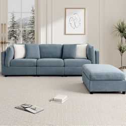 Sectional Sofa with Storage, Modern Convertible 4-Seat Sectional Couches with Chaise for Living Room/Bedroom/Office, Includes 4 Cozy Pillows, Easy to 