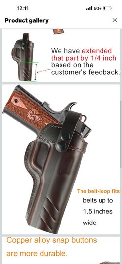 OWB 1911 Holster - Top Grain Leather for Most 1911 Style | Compatible with Colt, Kimber, Springfield, Tisas & More | Fits 4" & 5" Barrels