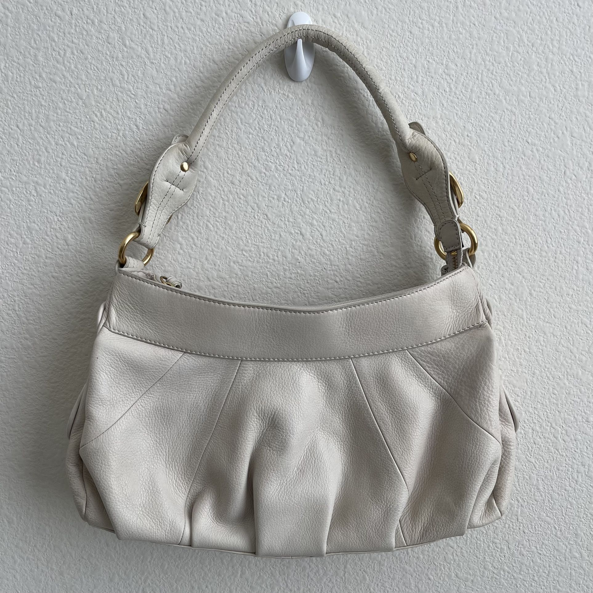 B. MAKOWSKY Ivory White Supple Pebbled Leather Slouchy Hobo Shoulder Bag Purse
