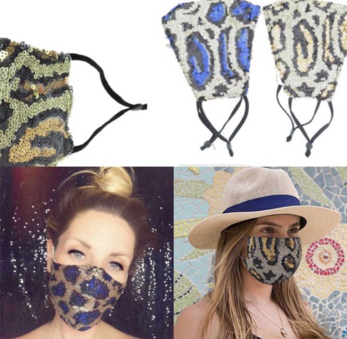 Clearance !!!! 12 pc x New style super cute leopard sequin bling rhinestone party fabric face mask