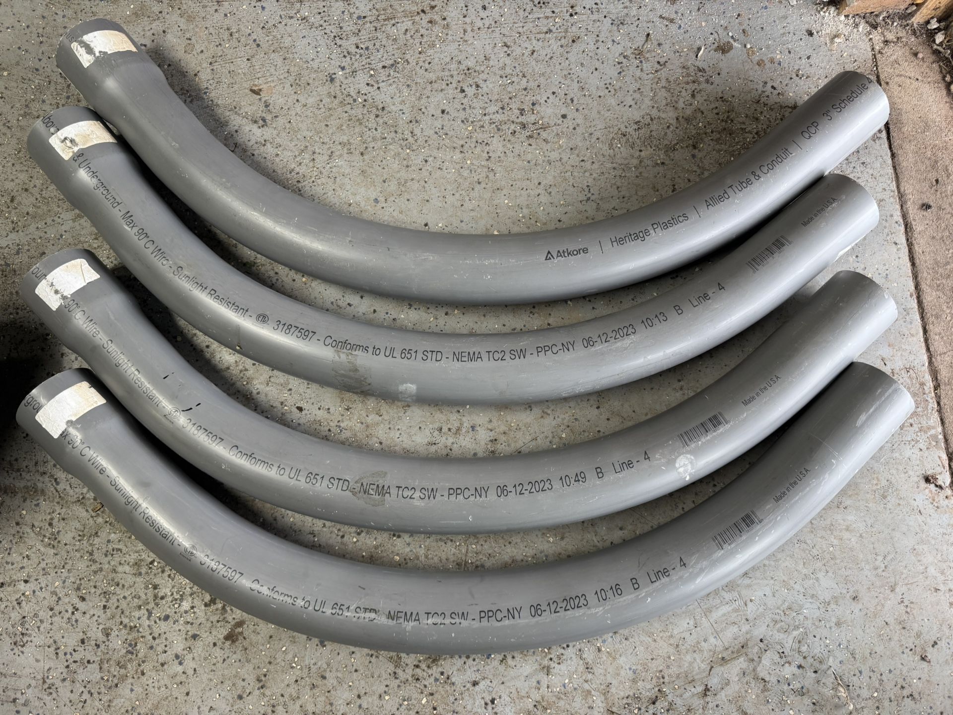 Schedule 40 PVC 90 Degree Elbow 3”x 24”. $60 Takes All. Must Pickup