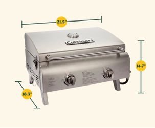 Cuisinart Outdoor Gas Grill, 20,000 BTU, Portable, 2-Burner 22-lb propane grill for camping, tailgate, and BBQ cooking with electronic ignition and in