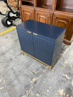 Navy Blue 2-Door Accent Cabinet with Gold Base