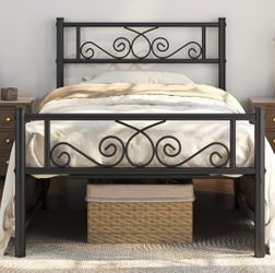 Yaheetech Twin Metal Bed Frame with Scroll Headboard and Footboard (Black)