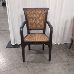 Dark Wood Armchair with Woven Cane Details