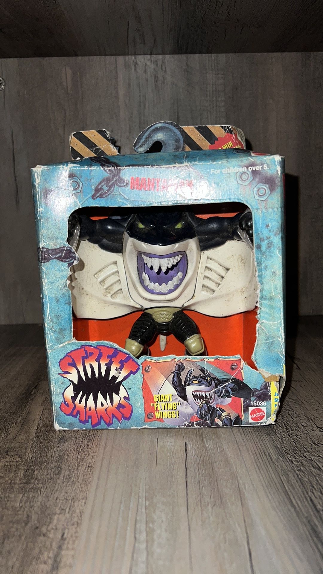 Vintage Street Sharks Mantaman Action Figure Mattel  1995. Box hasn’t been opened but has lots of damage & figure is dirty from storage 