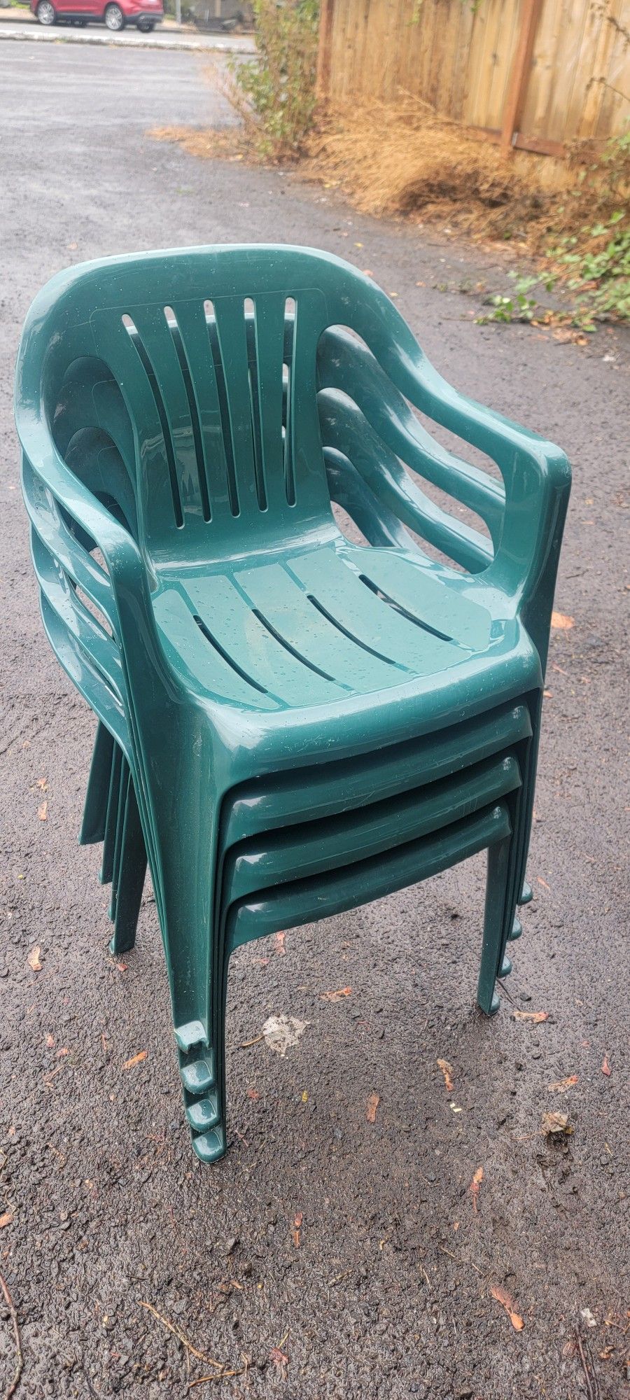 Set of 4 Green Patio Chairs Stacking
