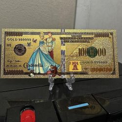 24k Gold Foil Plated Cinderella Disney Princess Banknote