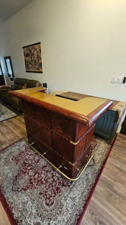 Leather Home Bar with Brass Trim - $900 OBO