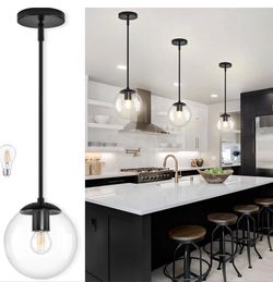 Bagood 8 Inch Black Mid Century Pendant Light Globe Clear Glass