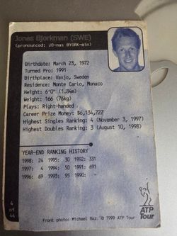 1999 ATP Tour Jonas Bjorkman Tennis Card 4 of 44 - Used