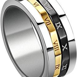 Men's 8mm Tungsten Tri-Color Roman Numeral Ring