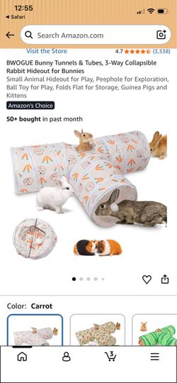 BWOGUE Bunny Tunnels & Tubes, 3-Way Collapsible Rabbit Hideout for Bunnies