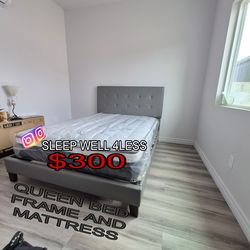 NEW  QUEEN BED FRAME AND MATTRESS