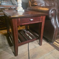 Solid Wood Side Table with Drawer & Shelf