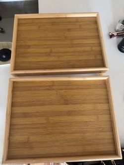 Bamboo Bed Trays, Set of 2 - Foldable Legs, 15.7 x 11.8in