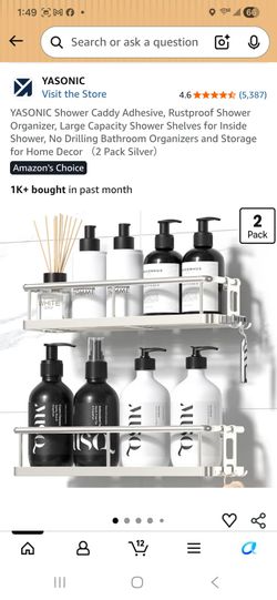 Shower Caddy Adhesive, Rustproof Shower Organizer, Large Capacity Shower Shelves for Inside Shower, No Drilling Bathroom Organizers and Storage for Ho
