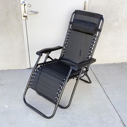 $35 (Brand New) Folding Zero Gravity Outdoor Recliner Patio Lounge Chair Adjustable Headrest Textilene Mesh - Black 