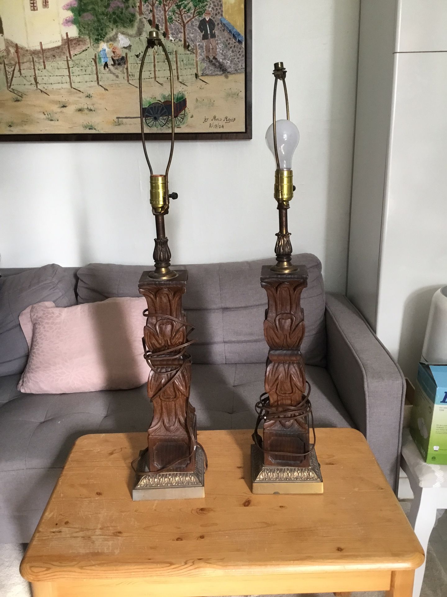 Vintage Carved Wood Lamps
