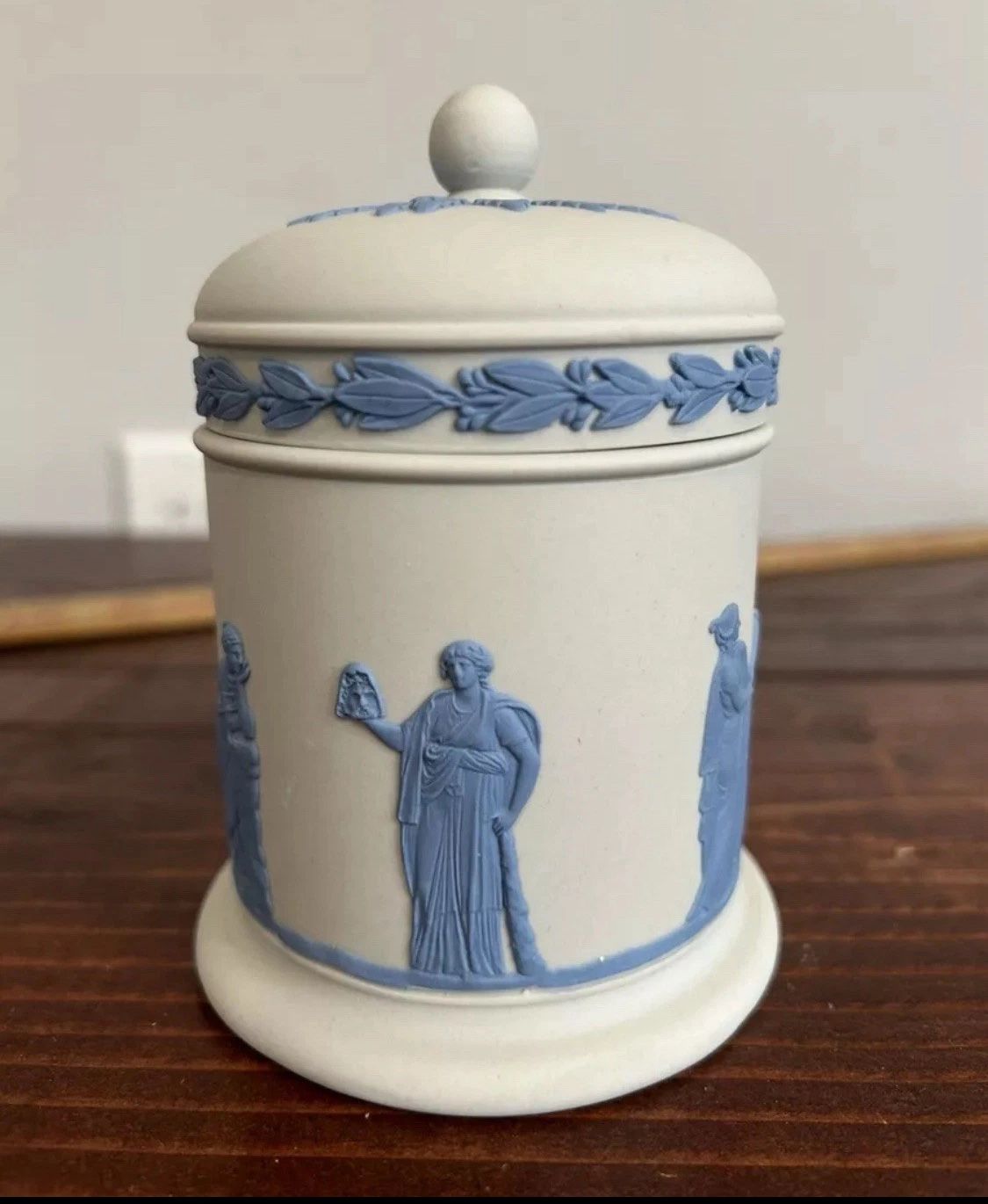 Wedgwood Jasperware Canister Jar Cigarette Tobacco Stash Box Lid Vintage Retro