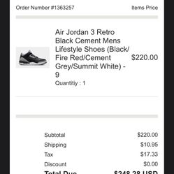 Jordan Retro 3 Black Cement Size 9 $220