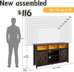 🥨57" LED Farmhouse TV Stand for 65/60/55 Inch TVs,Tall Entertainment Center Storage Cabinets w/Power Outlets and Sliding Barn Door,Rustic TV Stands f