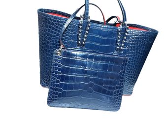 Christian Louboutin Navy Crocodile-embossed Blue Purse / Handbag