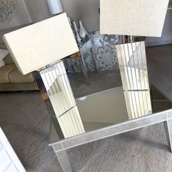 Mirrored Coffee Table And Lamps