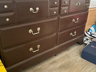 Dark Brown Wood Dresser with Brass Handles