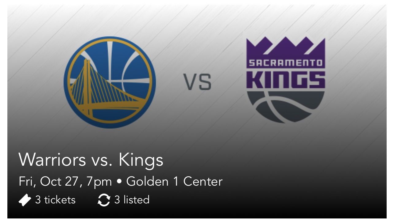 Kings vs Warriors (11/28) 3 Seats