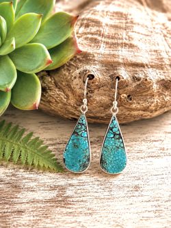 Teardrop Turquoise Sterling Silver 1.5” Drop Dangle Earrings