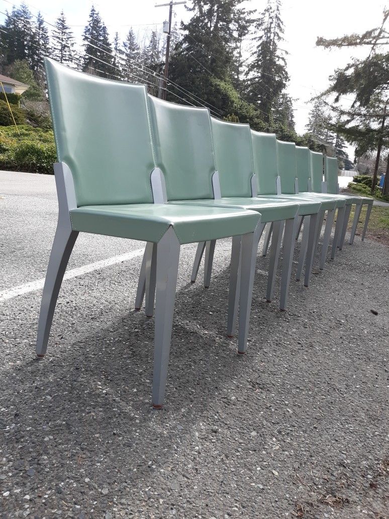 CATTELAN ITALIA ITALIAN LEATHER WOOD DINING CHAIRS SET OF 8