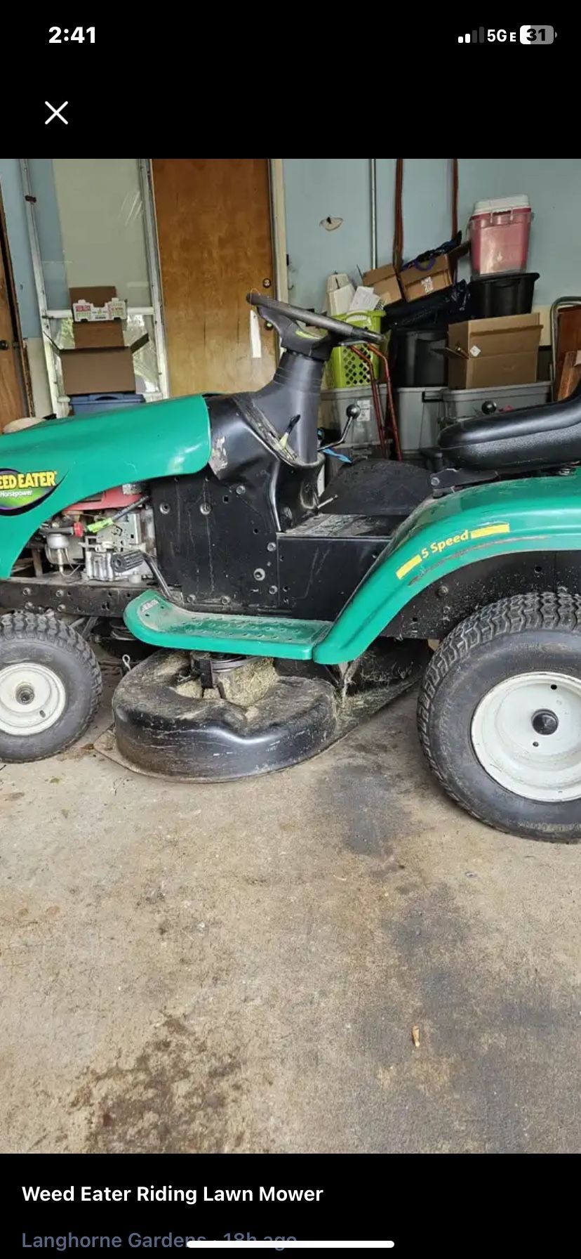 38 Inch WEEDEATER RIDING MOWER WELL MAINTAINED