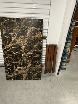 Fake Marble-Top Table with Wood Legs