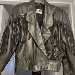 Black Leather Fringed Jacket