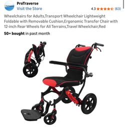 Wheelchairs for Adults,Transport Wheelchair Lightweight Foldable with Removable Cushion