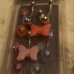 Brand New Body Jewelry"PIERCED NATION" Belly Multi Pk Curved Barbells W/BBFLY CHRMS