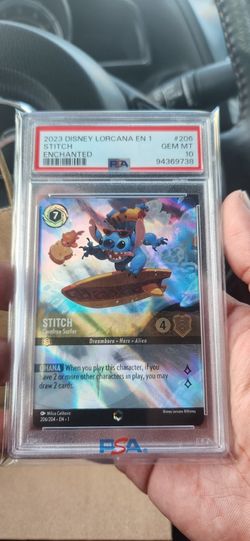2023 Disney Lorcana EN 1 Enchanted #206 Stitch Carefree Surfer PSA 10 GEM MINT