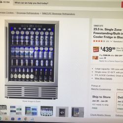 SIMZLIFE 23.5in.Single Zone 180-Cans Freestanding/Built-in Beverages Refrigeration Cooler Fridge in Black,and Reversible Door