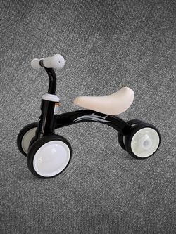 Kids Black And White Four Wheel Balance Bike With Light Up Wheels