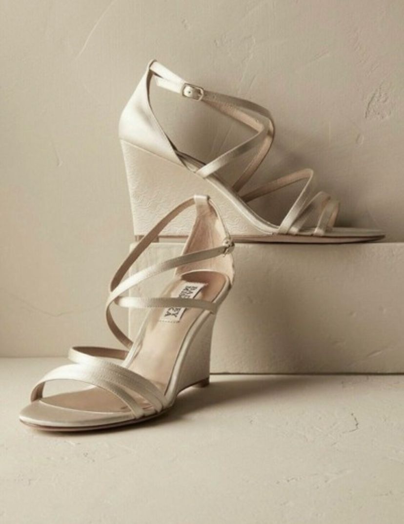 NEW WITH BOX AND SHOE COVER- Badly, Mishka Wedge Heels And Ivory Perfect For A Bride Or A Wedding