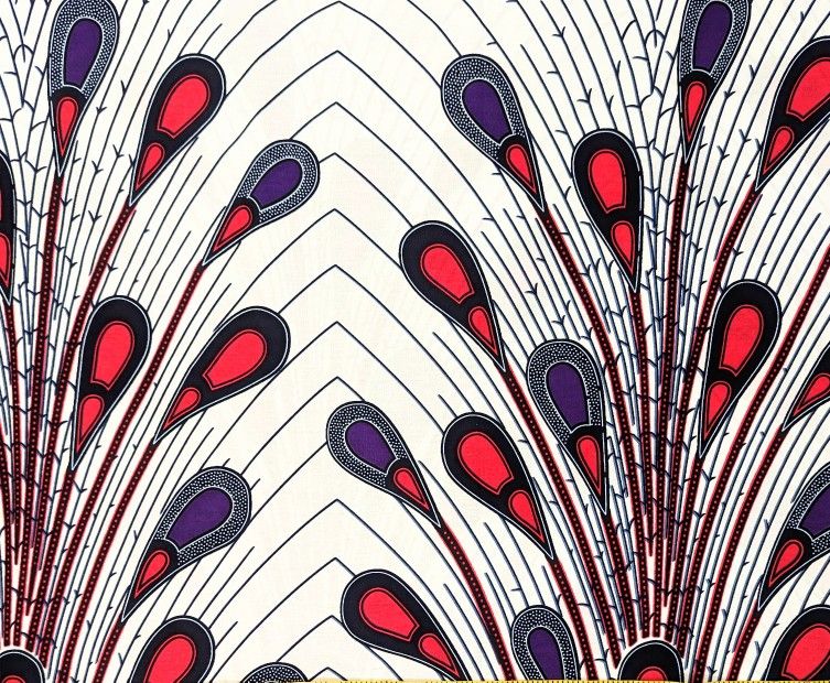 African Fabric 1 Yard Cotton Wax Ankara Print WHITE PINK PURPLE Abstract