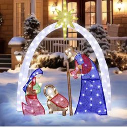 4.5FT Christmas Outdoor Decorations, Lighted Outdoor Nativity Set with 115 LED Lights, Holy Family Nativity Scene for Christmas Holiday Lawn Garden Ya