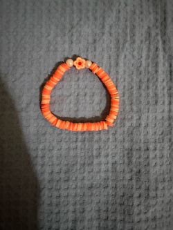 Orange Clay Bead Stretch Bracelet with Flower