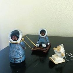 Hand Crafted Alaskan Children & Sled & 1985 Inuit on a Sled Ornament