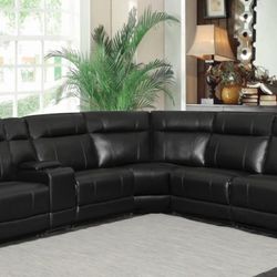Brand New 6 Piece Black Power Reclining Sectional