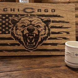 Chicago  Bears Patriotic Laser-Engraved Solid Oak Sign