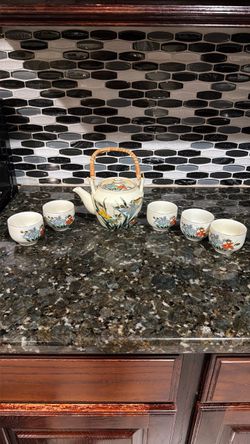 Ceramic Tea Set with Rattan Handle Teapot