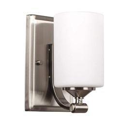 Hampton Bay 1-Light Brushed Nickel Wall Sconce with Frosted Opal Glass Shade *NEW*
